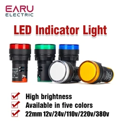 Indicator Signal Lamp Light Waterproof ad16-22ds 22mm AC/DC 12V 24V 110V 220V 380V Red Green Yellow Blue White LED Bulbs 20mA