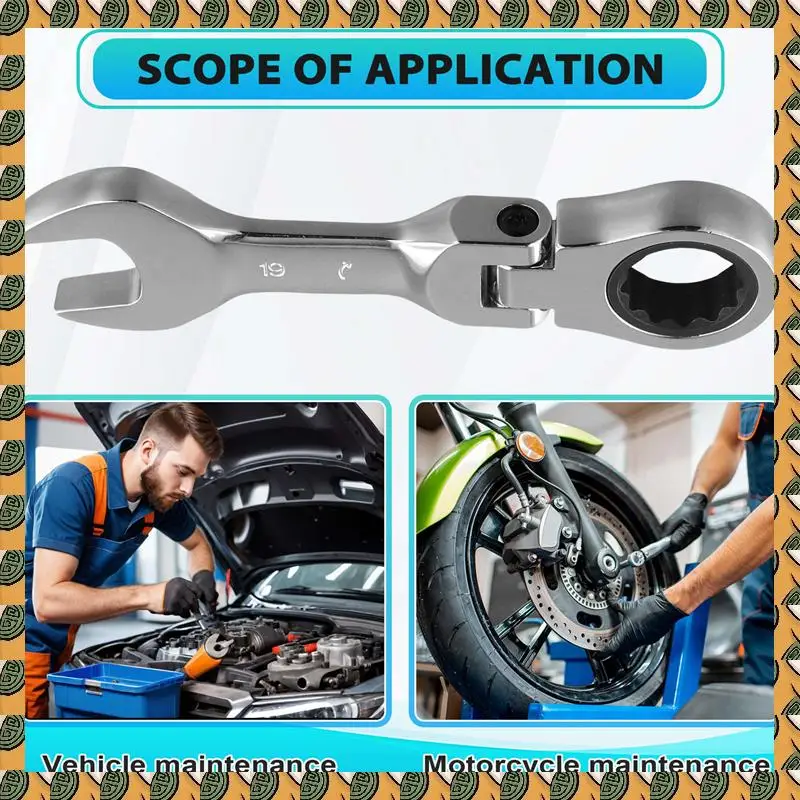 

A77I Short Handle Ratchet Wrench With Movable Head,Quick Dual-Purpose Open End Wrench,Hardware Tool, Labor-Saving Wrench