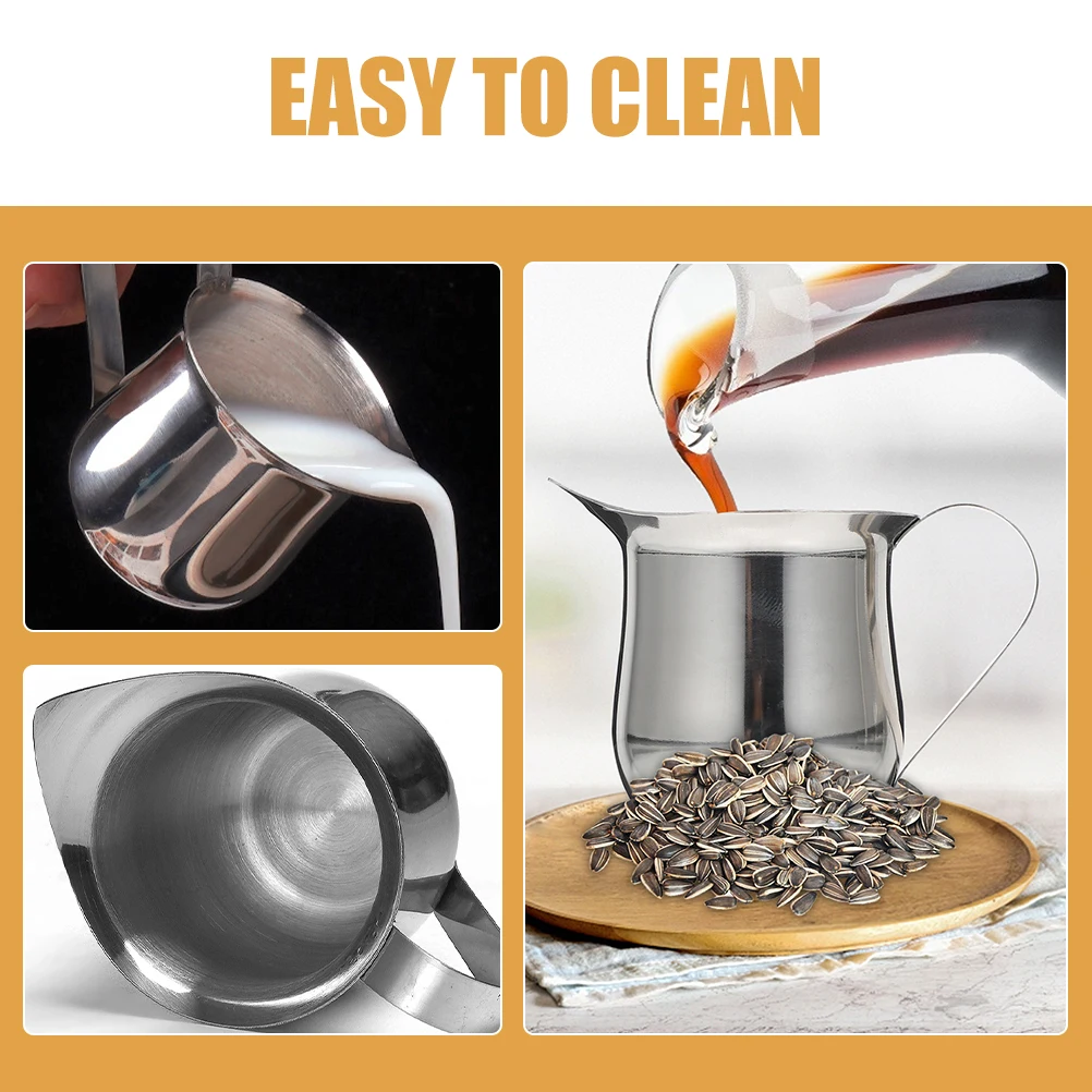 

4pcs Stainless Steel Milk Pitcher Espresso Cup Silver Frothing Pouring Syrup Jug Measuring Coffee Making Kitchen Home Office
