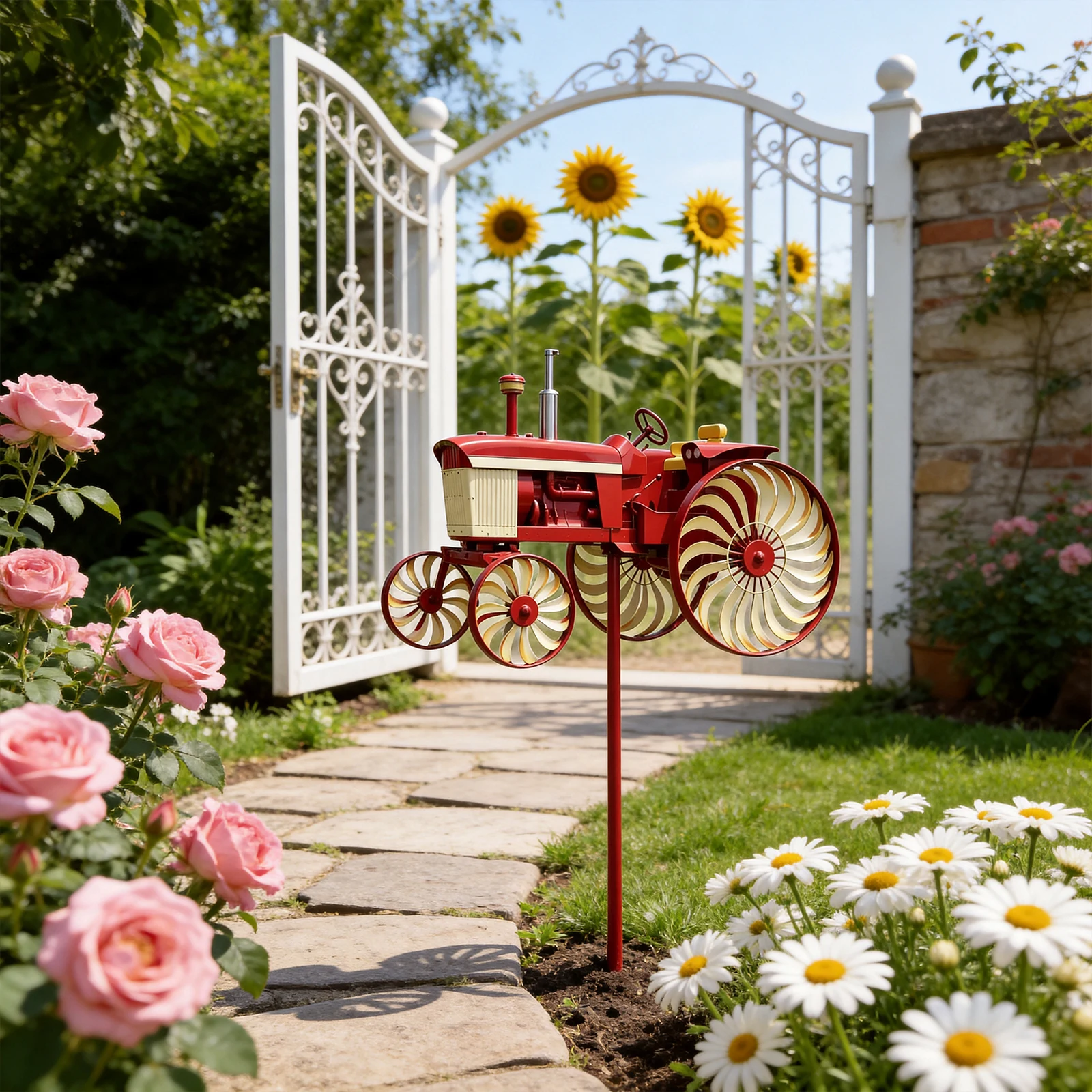 Tractor Wind Sculpture Decorative Windmill Outdoor Tractor Wind Spinner for Patio Yard Garden Gift for Friends Family - view 3