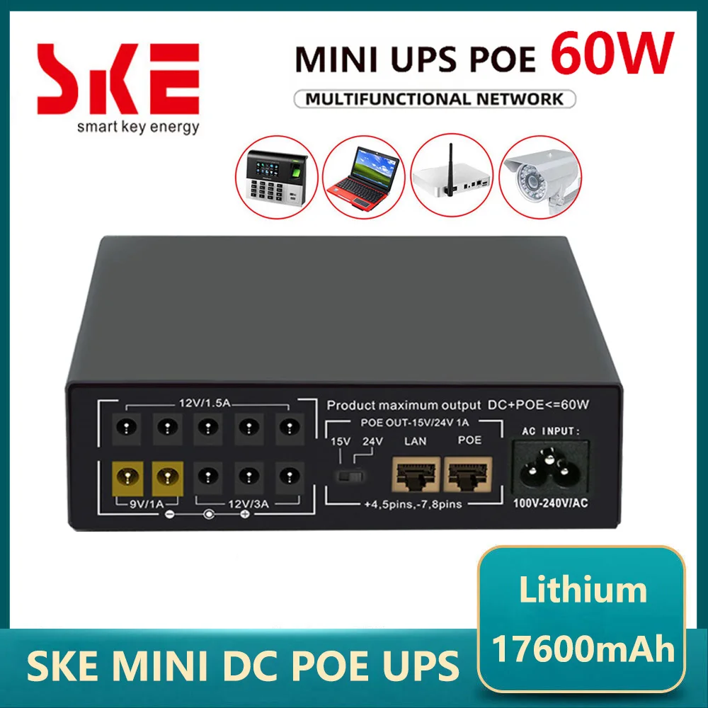 17600mAh Lithium POE 60W SKE Mini UPS Portable Battery Backup Uninterrupted Power Adapter Mini UPS Output DC 9V 12V POE 15V/24V