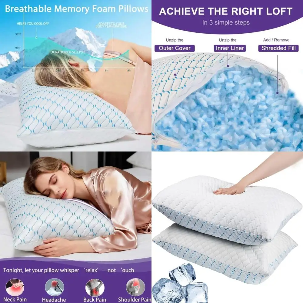 

Комплект из 2 подушек Queen Size с эффектом памяти, охлаждающие регулируемые подушки для сна на боку, спине и животе, со съемным моющимся чехлом