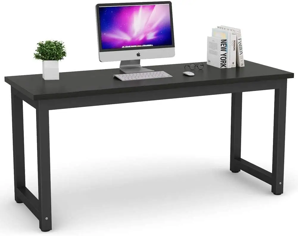 

Modern Computer Desk, 63 H Large Office Desk Computer Table Study Writing Desk Workstation For Home Office, Bla Metal