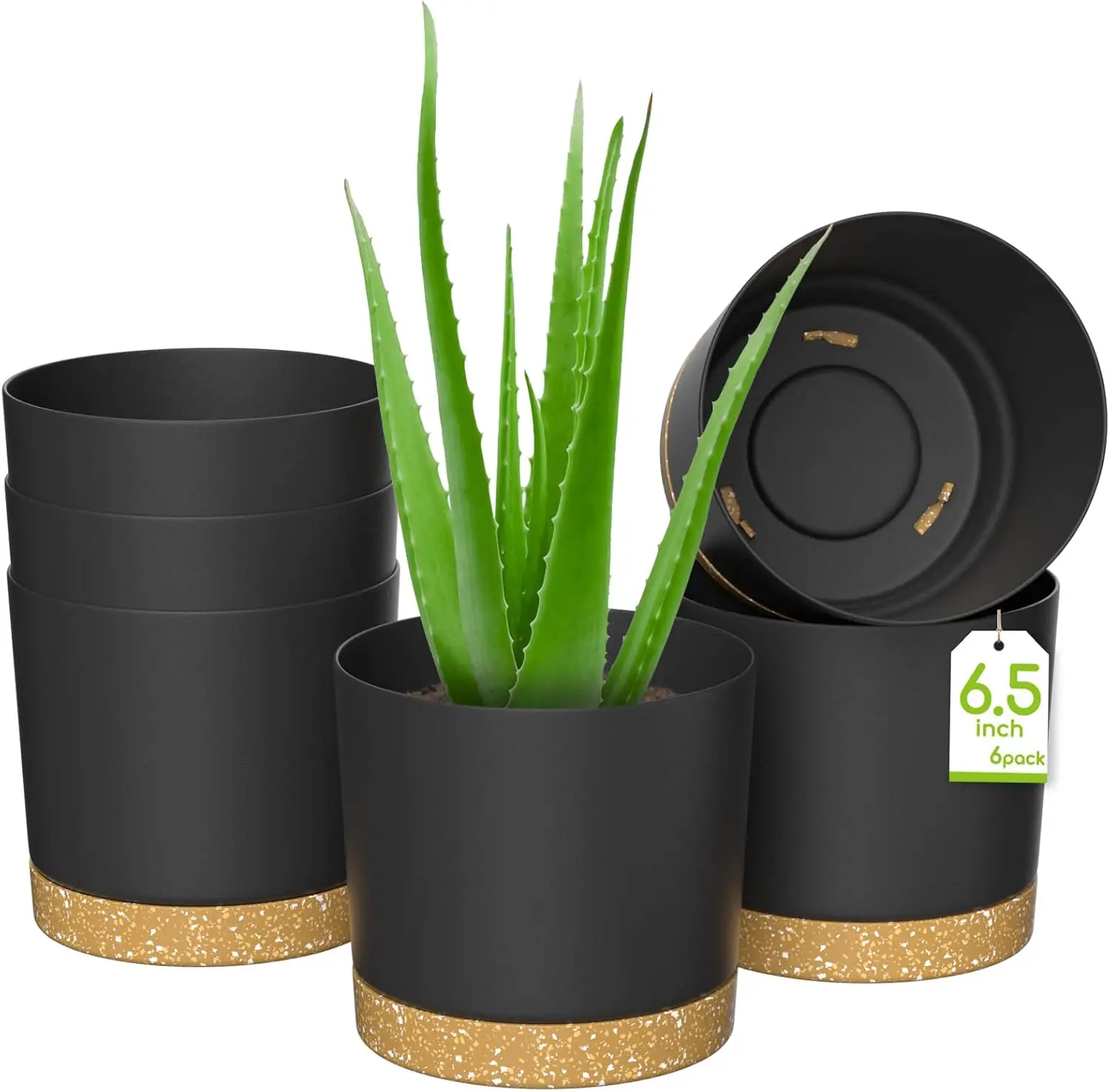 

Plant Pots, Set of 6 6.5'' Self Watering Plastic Planter with Drainage Hole and Saucer,Modern Decorative Flower Pot for