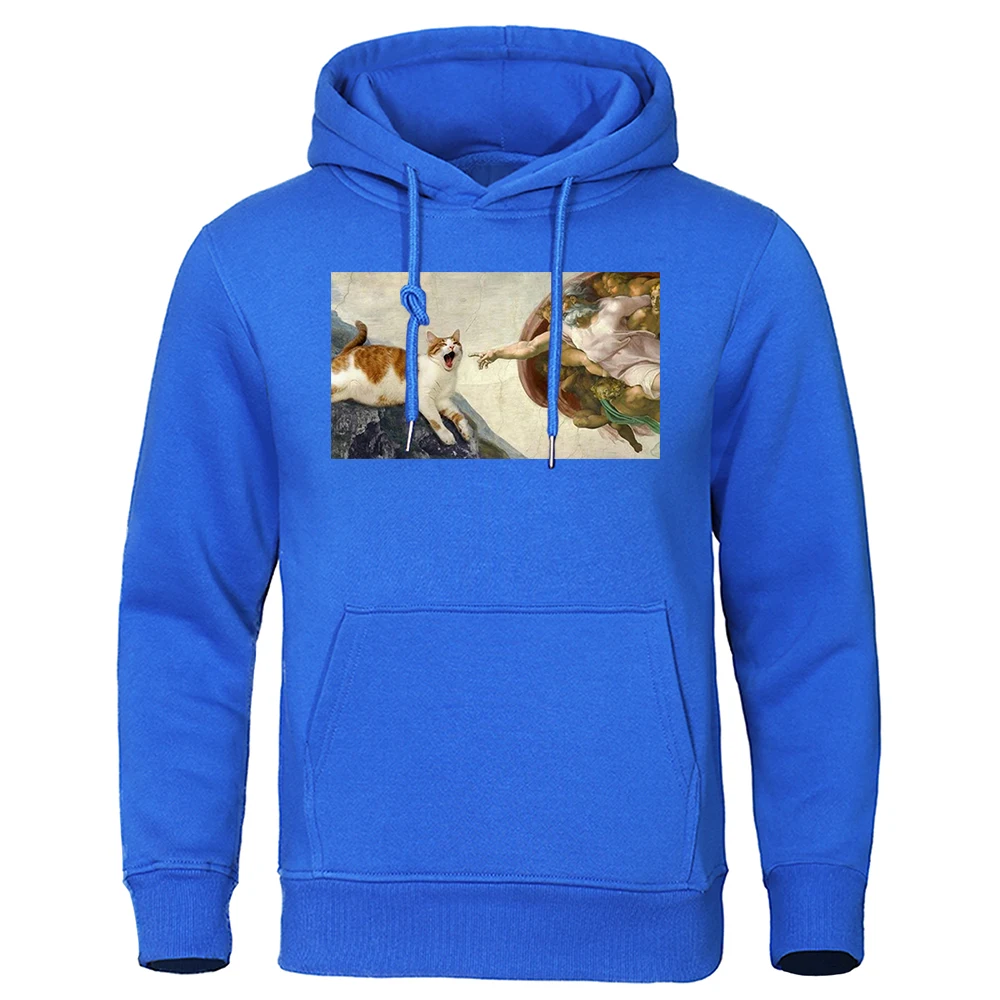 An Orange Cat Spoofs A Classic Painting Hoody Mens Crewneck Pocket Clothing Fashion Loose Sweatshirt Warm Pullover Hoodies Man