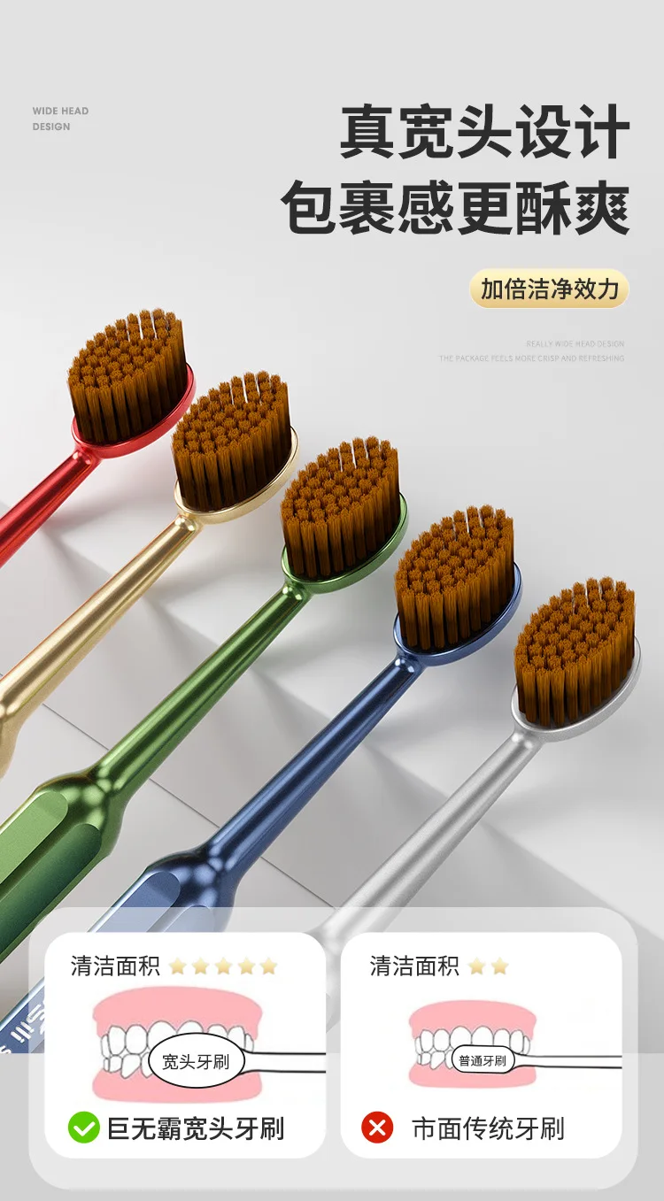 Wide-head soft-bristle toothbrush for adults, couples, high-end gum care and cleaning, individually packaged