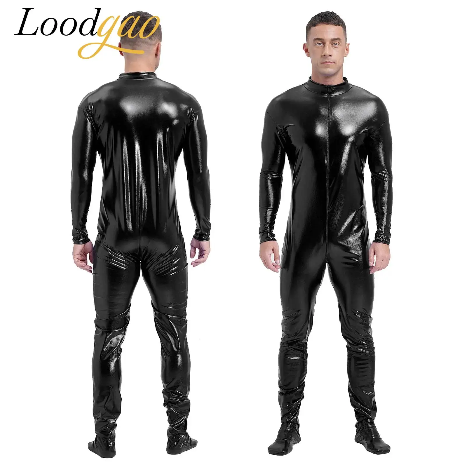بدلة زنتاي لامعة معدنية للرجال أزياء تنكرية لمرحلة الأداء ديسكو كلوبوير لكامل الجسم جوارب يوتار
