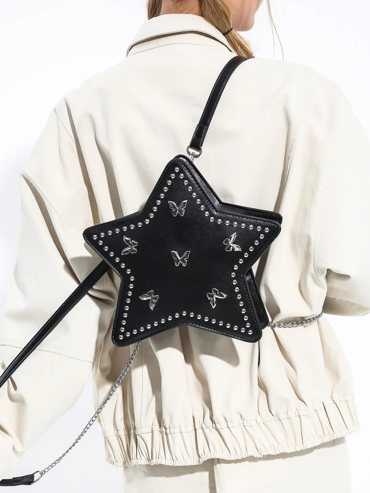 

American Retro Five Pointed Star Metal Butterfly Rivet Decoration Backpacks Fashionable Personalized High-end Women's Bag Trendy