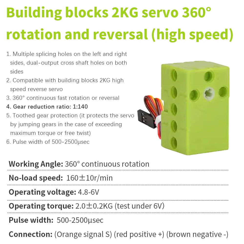 Servo e motore programmabili da 2KG a 360 gradi compatibili con progetti di blocchi LEGO adatti a parti fai-da-te con albero a doppia uscita