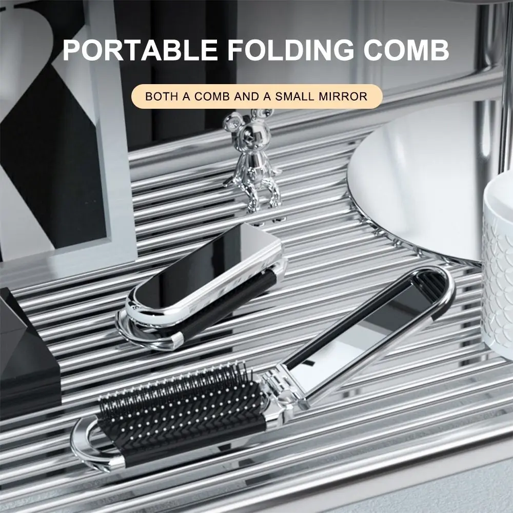 

Portable Mini 2 in 1 Comb Mirror Set Bowknot Square Foldable Hair Comb Cartoon Cute Air Cushion Combs Travel