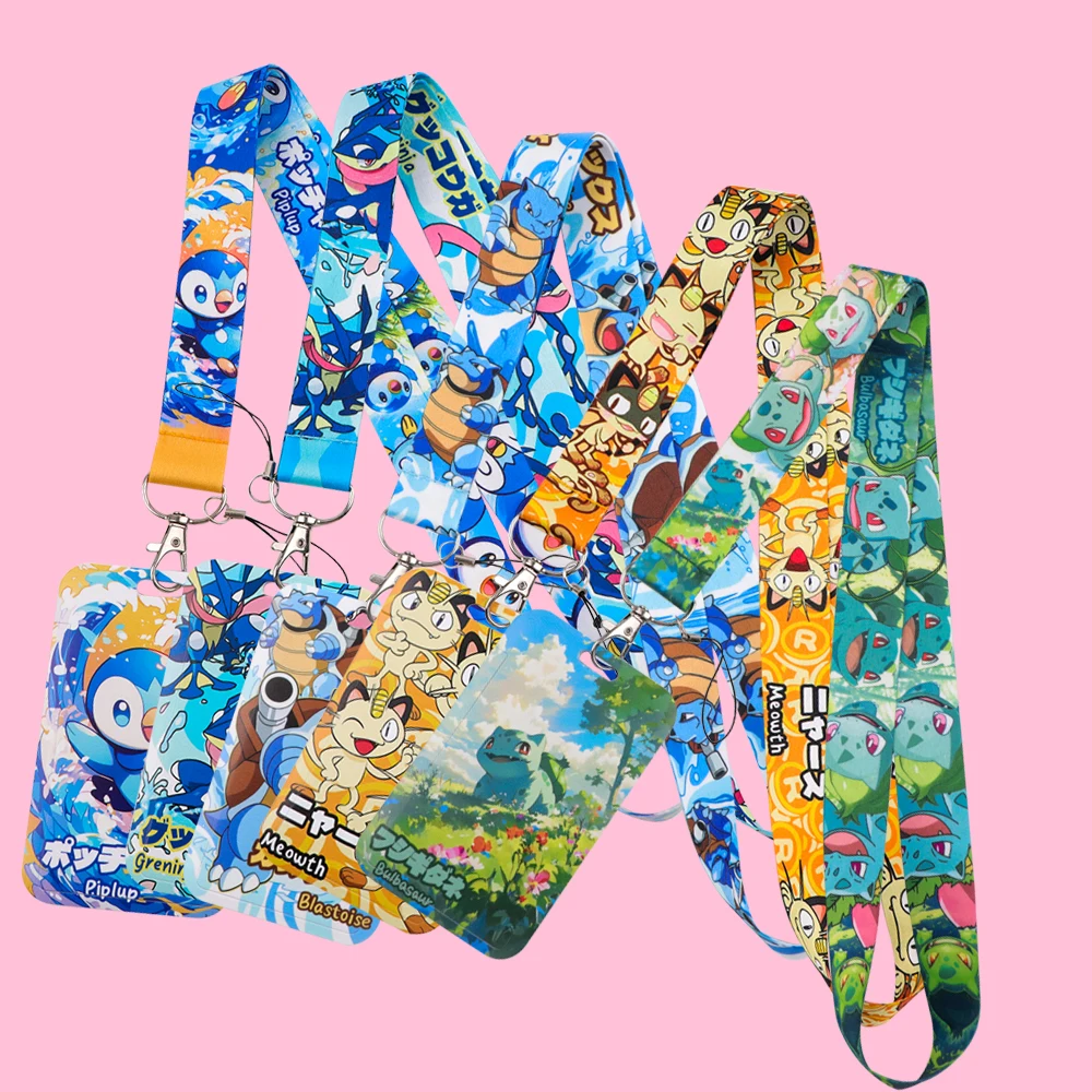 حامل بطاقات العمل اليابانية أنيمي مع حبل طويل وبكرة شارة غطاء حامل بطاقات الائتمان للمرأة حبل الهاتف