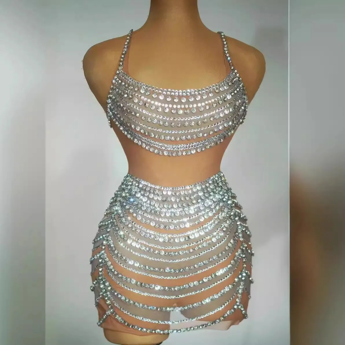 생일 무대 공연 파티 드레스 섹시한 서스펜더 모조 다이아몬드 장갑 vestido de festa de formatura 럭셔리 이브닝 가운