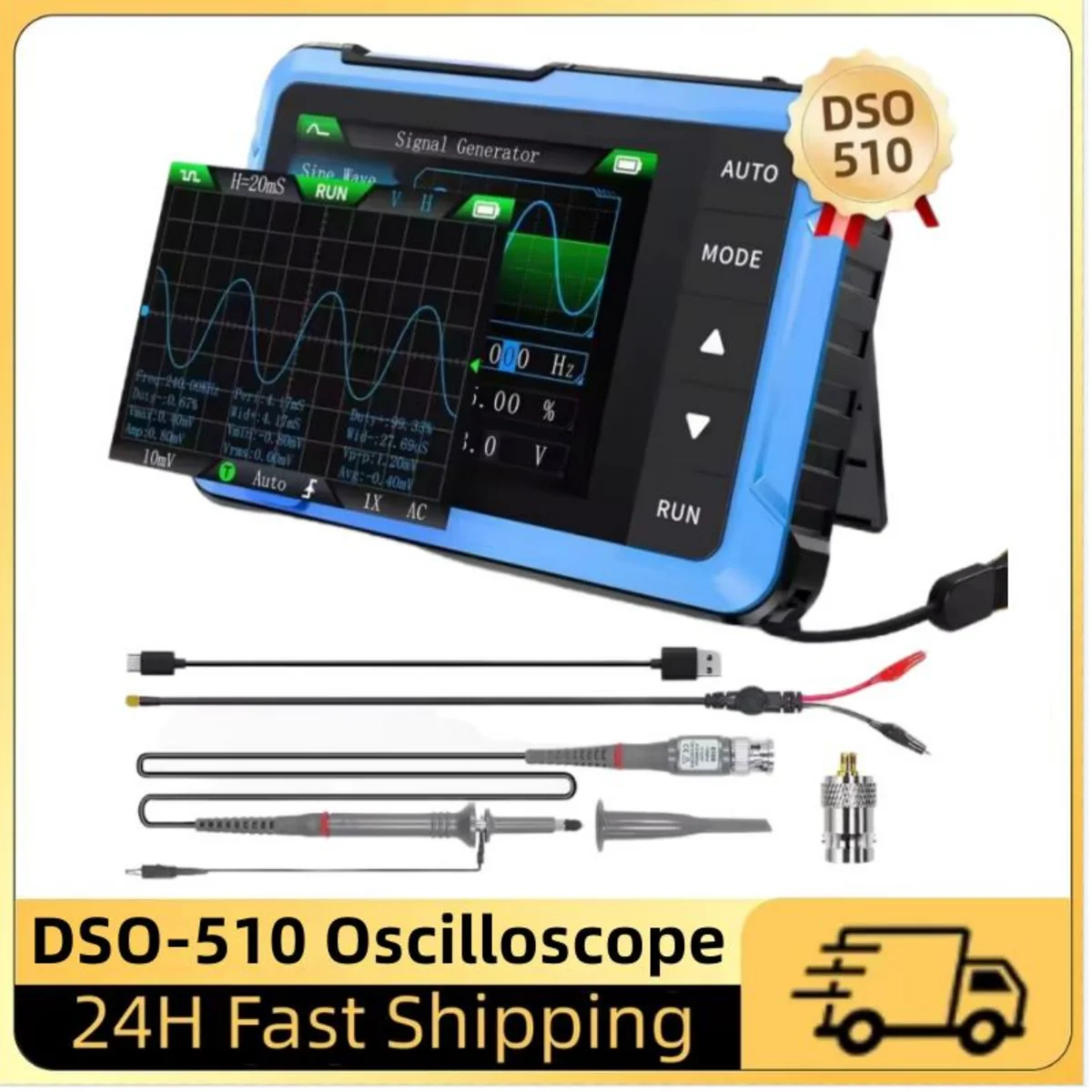FNIRSI DSO510 Generatore di segnale oscilloscopio 2 IN 1 Portatile digitale 48 MS/s Frequenza di campionamento Larghezza di banda 10 MHz Strumento di riparazione elettronica