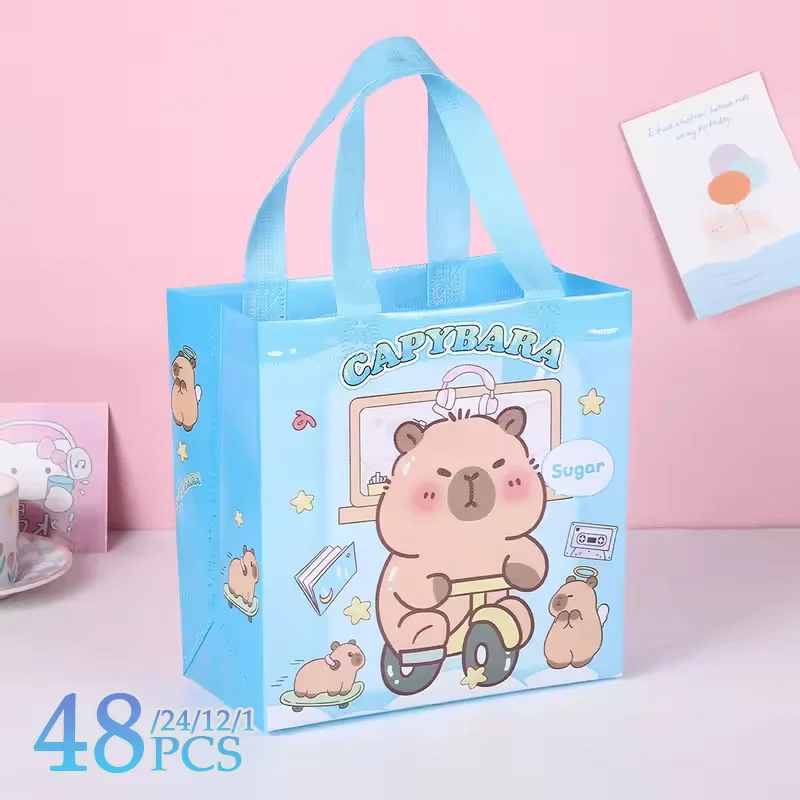 1-48PCS Cute Capybara Candy Gift Bag New Cute and Cute Kapibala Cartoon Gift Packaging Non Woven Waterproof Gift Tote Bag