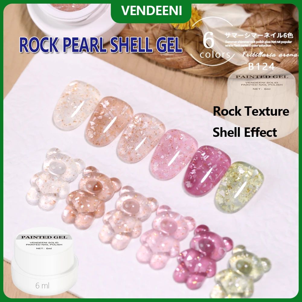 

Vendeeni 6 Colors/Set Thread Shell Nail Gel Polish Soak Off LED UV Glitter Rock Fragments Pearl Shell Manicure Nail Varnish