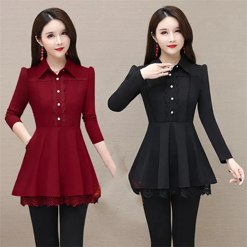 

High-end Female Leisure Large Size 4XL Top Autumn Winter Ladies New Patchwork Lace Coat 2025 Women Fashion Long Sleeves Jacket