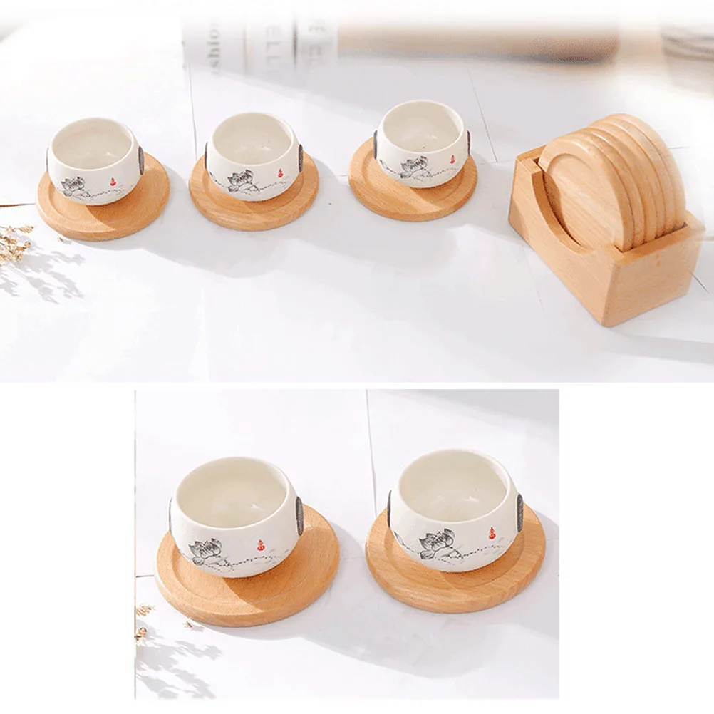 

7Pcs Drink Coasters Set Vintage Sustainable Beech Wood Hand Carved Cup Mats for Coffee Table Kitchen Dining Room Cup Coasters