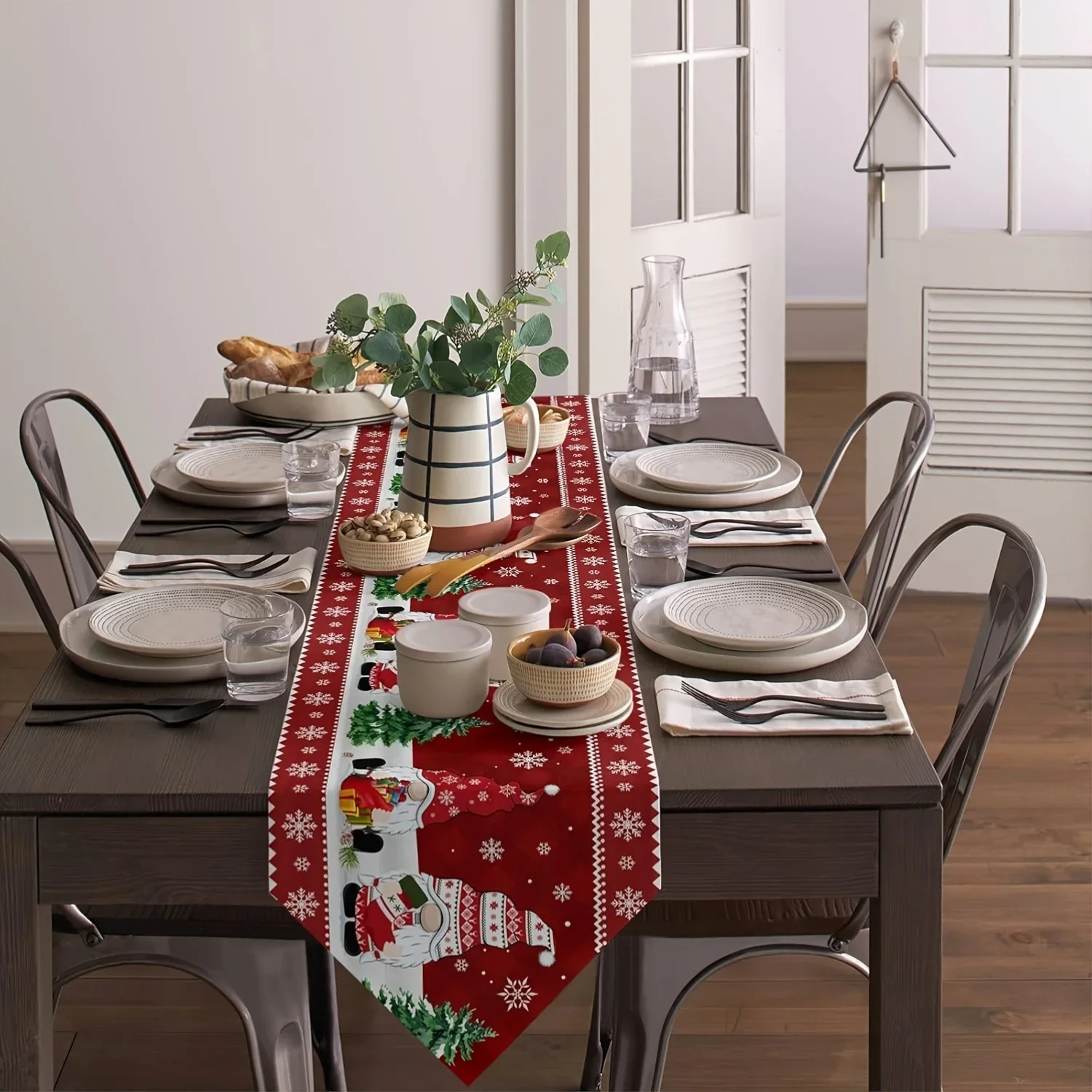 Christmas Gnome Snowflake Linen Table Runners Holiday Party Decor Reusable Kitchen Dining Table Runners Christmas Decorations