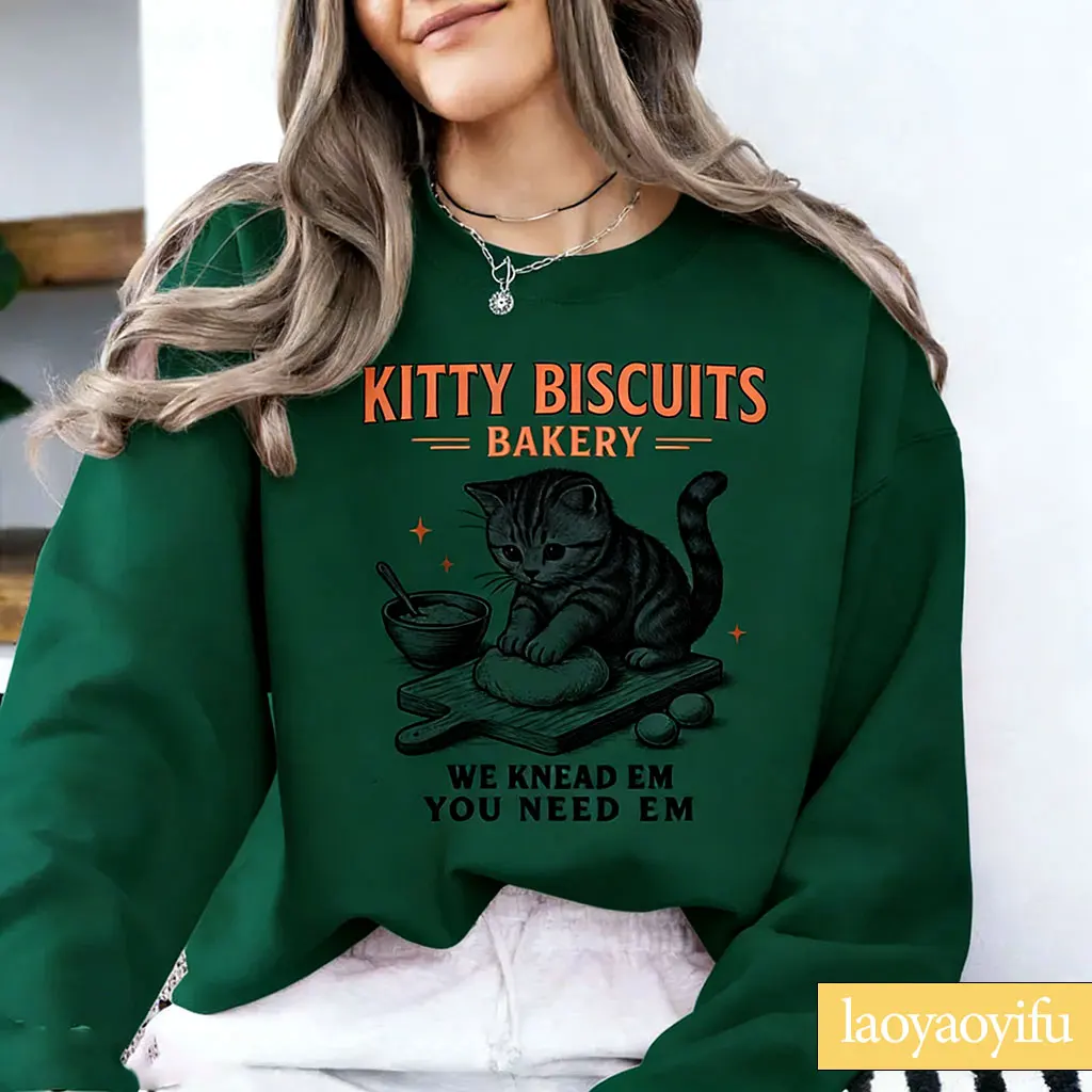 Funny Cat Sweatshirt Sourdough Bread Kitty Biscuit Sweater Silly Cat Meme Crewneck Bakery Baker Christmas Gift for Cat Lover