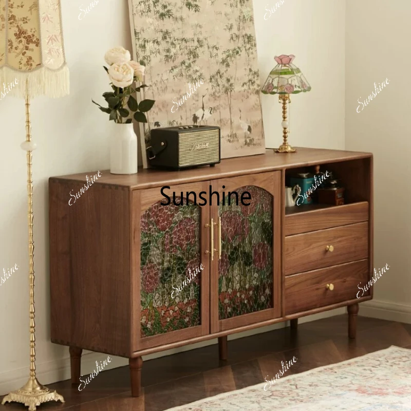 

Встроенный пристенный буфет для гостиной, винтажный многофункциональный шкаф для хранения из массива дерева