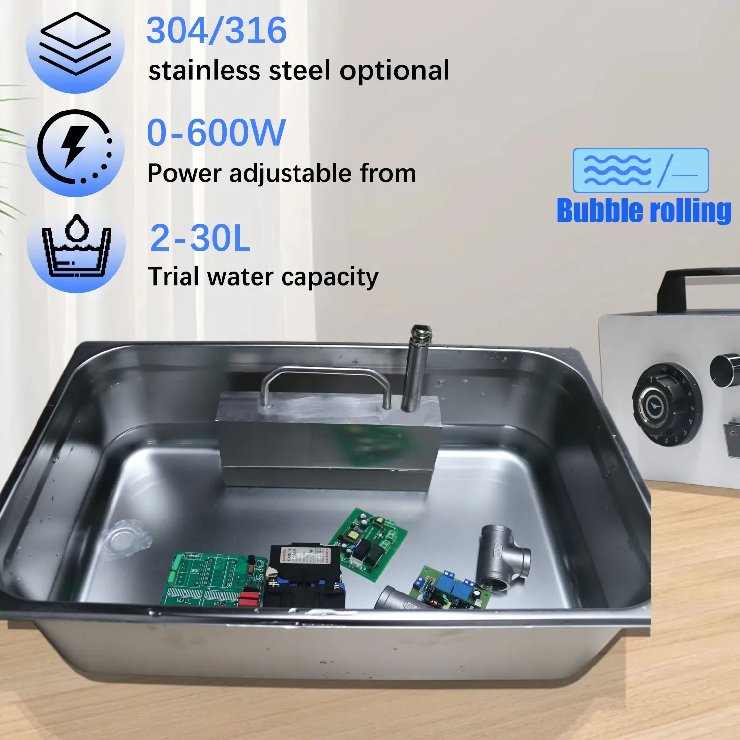 5-30L capacity ultrasonic cleaning machine, laboratory mold hardware parts degreased, with bubble rinsing, 304/316 material