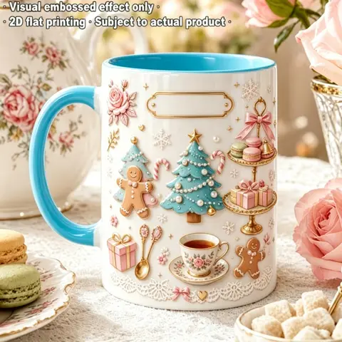 Customizable Christmas Tree Gingerbread Man Flower Design 2D Printed Coffee Mug 11oz Ceramic Cup for Afternoon Tea Picnic Birthd