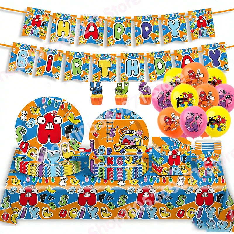 Coloring Alphabet Lore Birthday Party Supplies Napkin Balloon Cup Plate Tablecloth Banner For Party  Festival Decor Gif