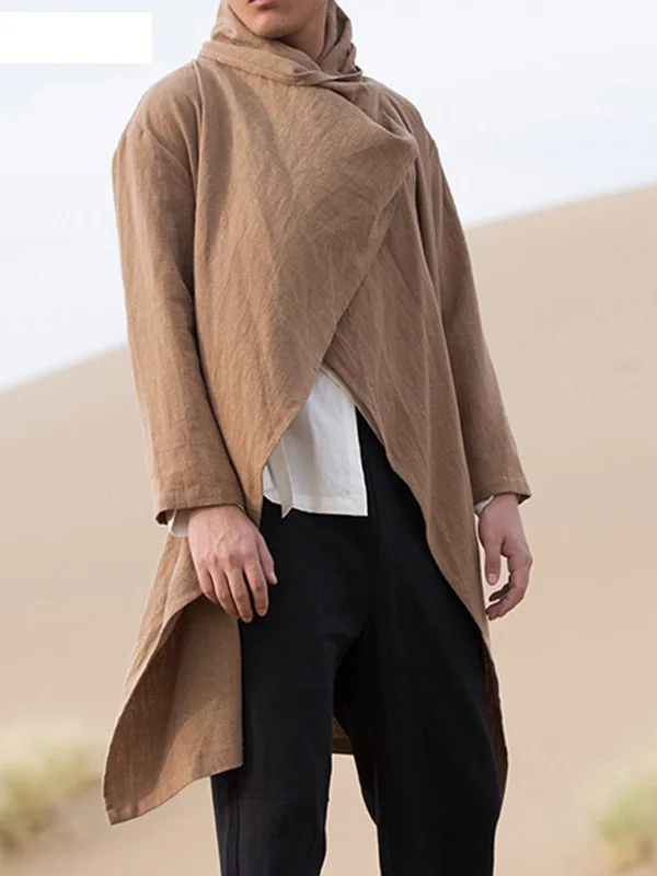 

Men's Cotton Linen Long Sve Coat Autumn New Sle Irregular Long Coat Busin Casual Loose Fit Youth Faion