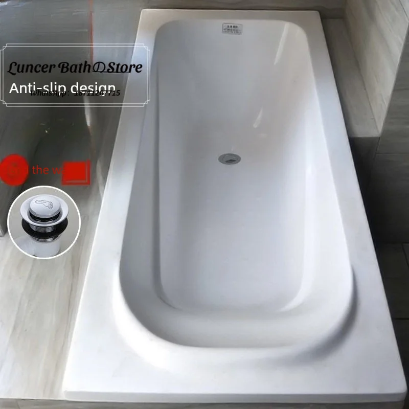 Thick Embedded Acrylic Bathtub, Rectangle Soaking Bath for Bathroom, 1.2m-1.9m Drop In Tub with Drain Included