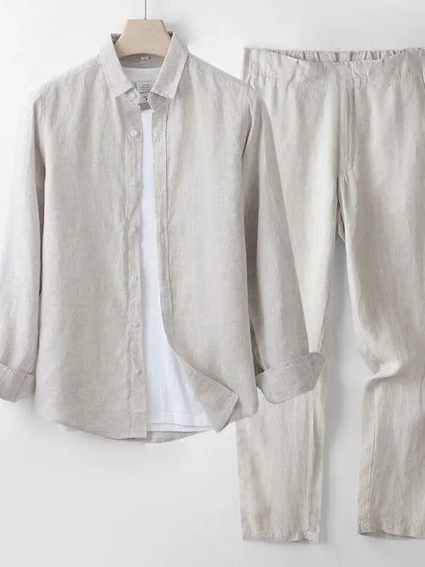 

Men's Summer Cotton Linen Set Vintage Chinese Style Thin Breathable Casual Long Pants Two-Piece Suit Comfortable Loose Fit