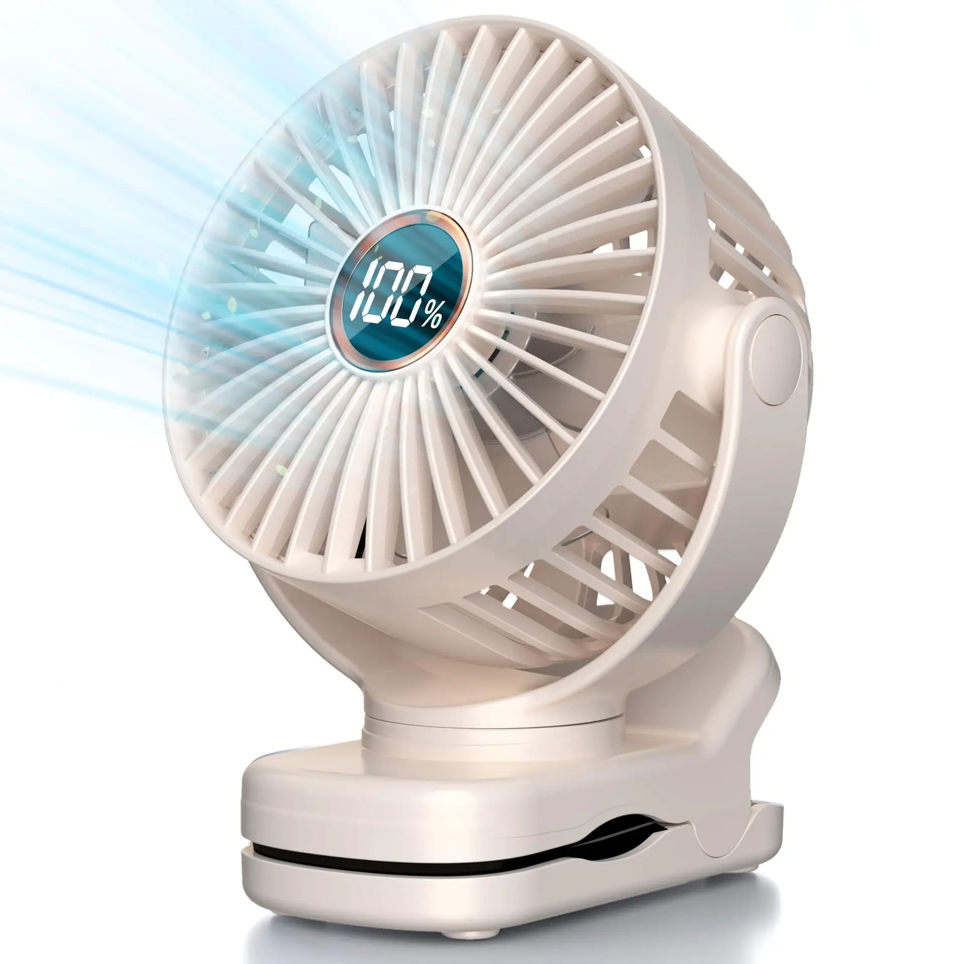 Ventilateur de bureau portable à clipser, aste, à piles, 3 modes, 2000mAh, adapté pour l'extérieur, le camping, le golf, la voiturette, la salle de sport intérieure