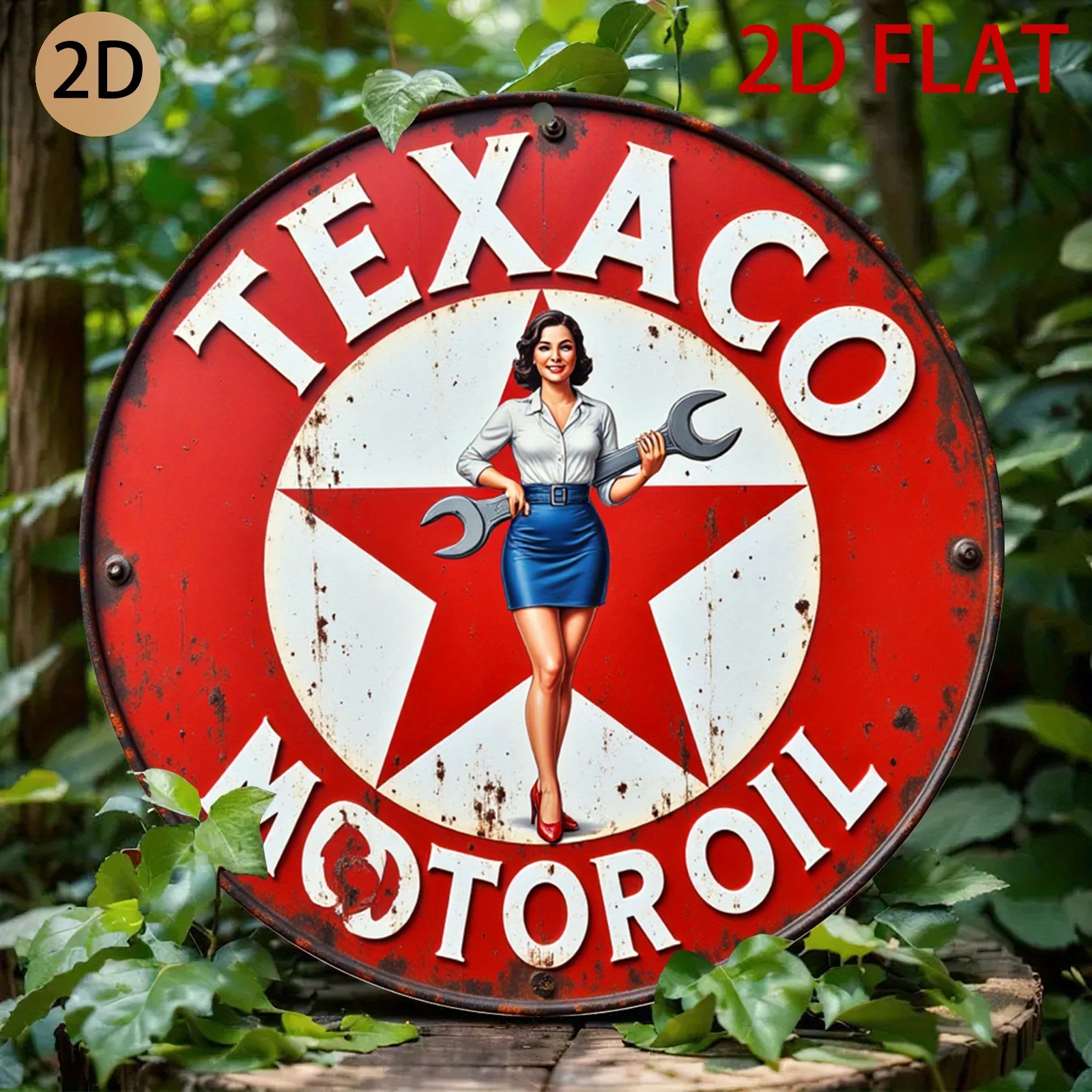 2D planar circular DeSoto engine oil wood panel signboard - Retro lady design for car-themed wall decoration  for family