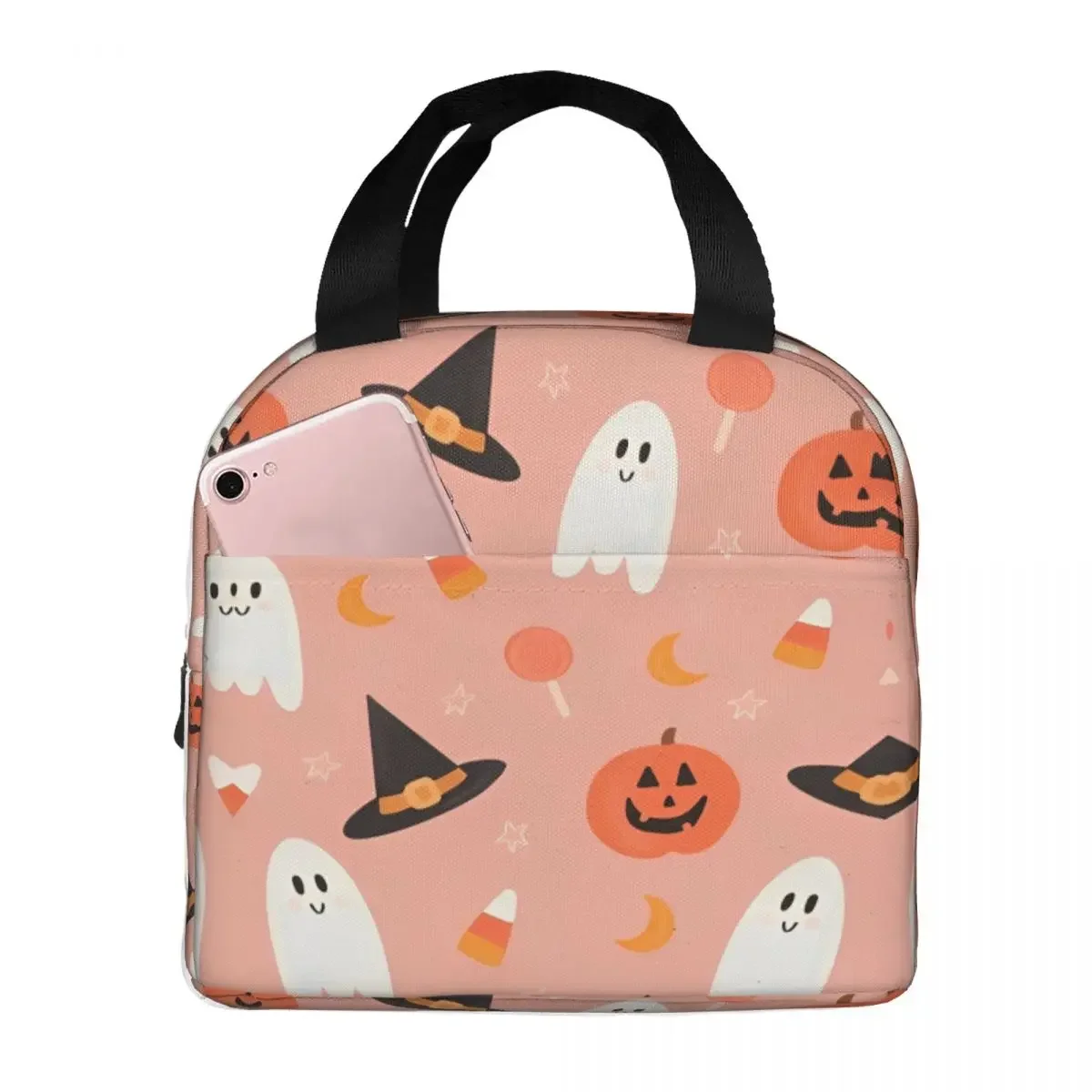 Halloween Pumpkins Ghosts Insulated Lunch Bag High Capacity Trick or Treat Cute Meal Container Cooler Bag Tote Lunch Box Work