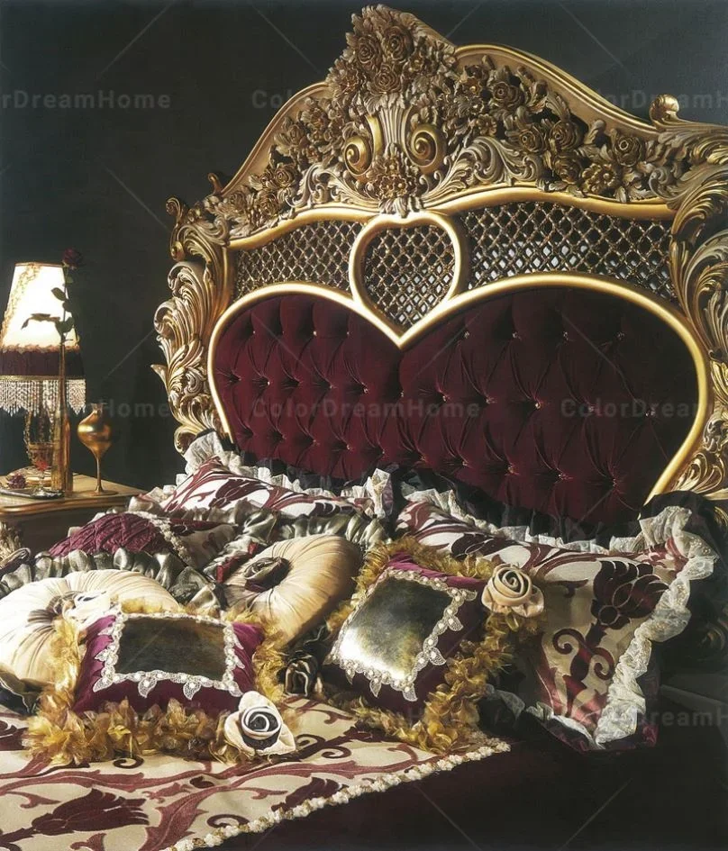 Coiffeuse Baroque Dorée avec Miroir et Tiroirs, Meuble pour Chambre à Coucher