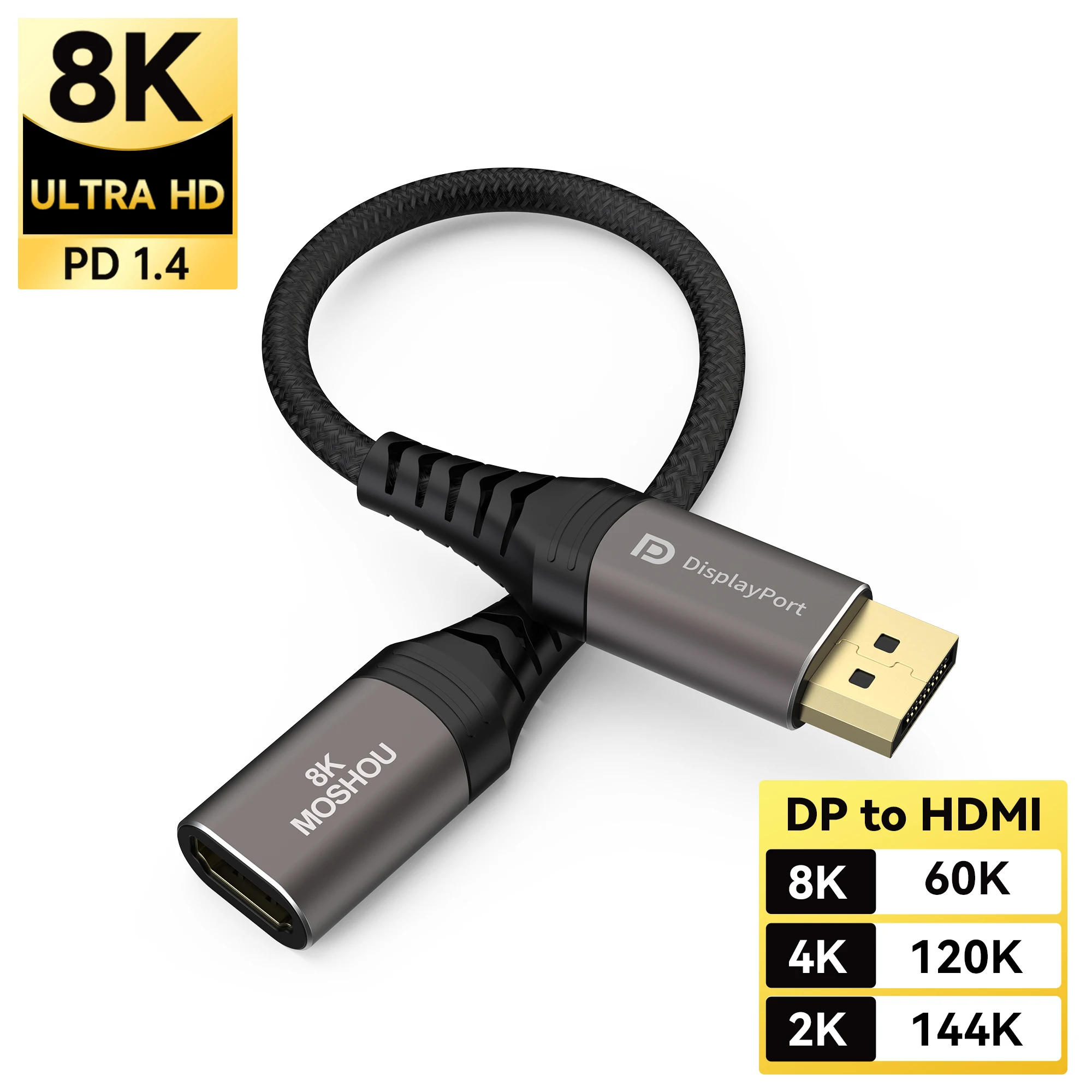 

DisplayPort 1.4 to HDMI 2.1 Adapter 8K@60Hz 4K@120Hz Unidirectional DP to HDMI Converter Adapter for PC RTX/AMD Card
