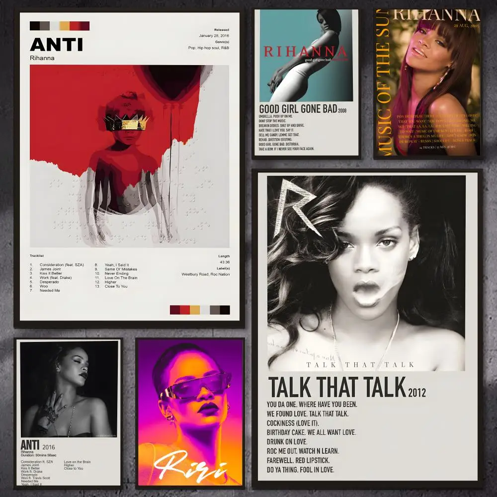 Pôster de Música da Cantora R-Rihannas, Arte de Parede Versátil em HD, Impermeável, Autoadesivo, Decoração para Qualquer Espaço, Presente Ideal