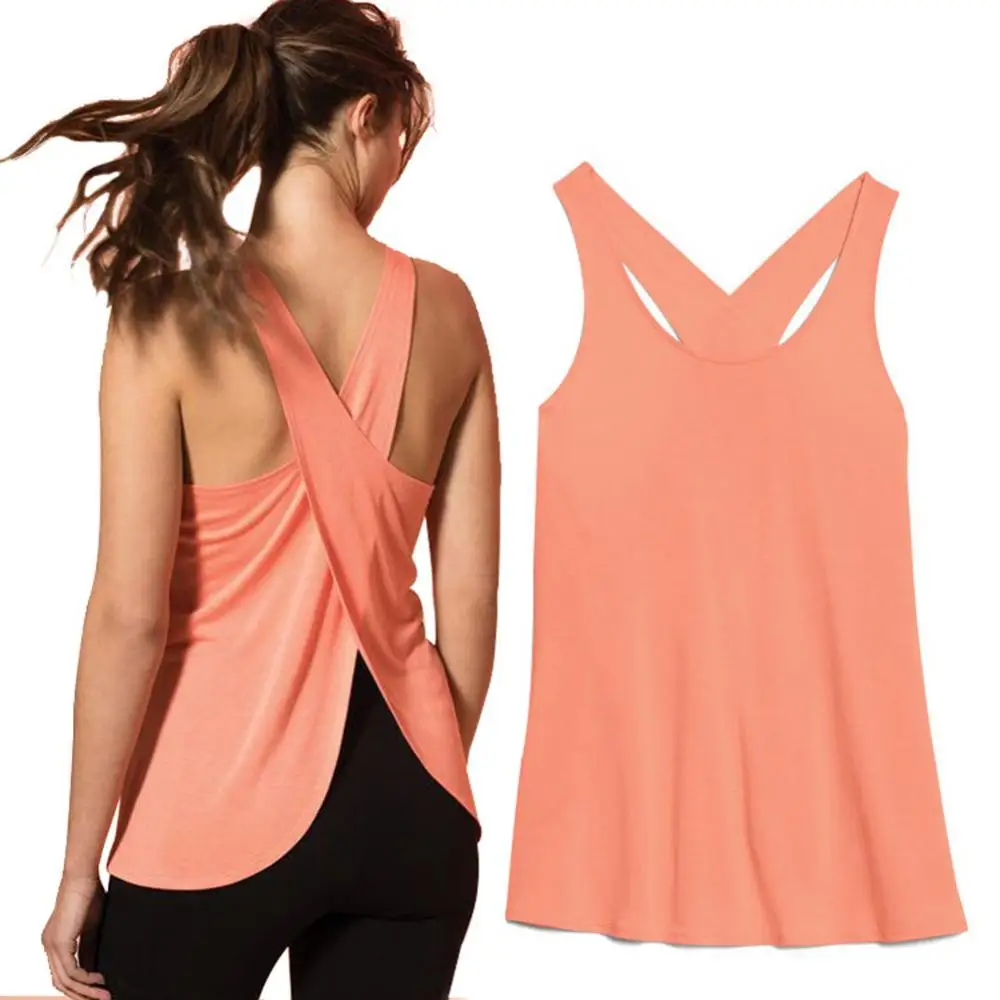 Women Criss Cross Back Vest Sleeveless Racerback Yoga Tank Top Workout Sports Vest Activewear Women Gym Fitness T-Shirts Top