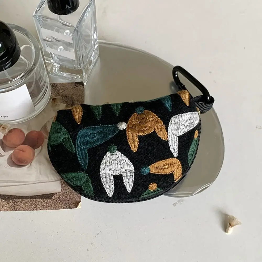 

Multifunctional Cute Embroidery Storage Bag Cotton Linen Flower Ethnic Style Coin Purse Zipper Pouch Keychain Earphone Bag Women