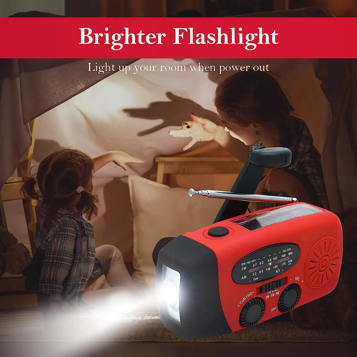 Solar Hand Crank Aangedreven Camping Licht Met Am/Fm Radio Outdoor 2000Mah Usb Opladen Multifunctionele Hand Dynamo Led Zaklamp