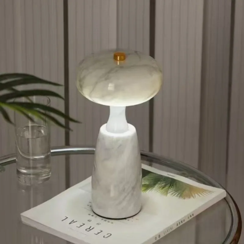 Creative Desk Lamp Marble Mushroom Minimalist Touch Study Table Lamps Reading Bedroom Beside Light Desktop Mood Decoration
