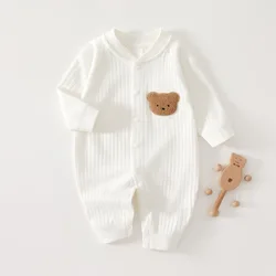 New Autumn Baby Romper Solid Color Bear Jumpsuit Cotton Spring Newborn One-Pieces Clothing for Boys Girls Infant Onesie 0-18M