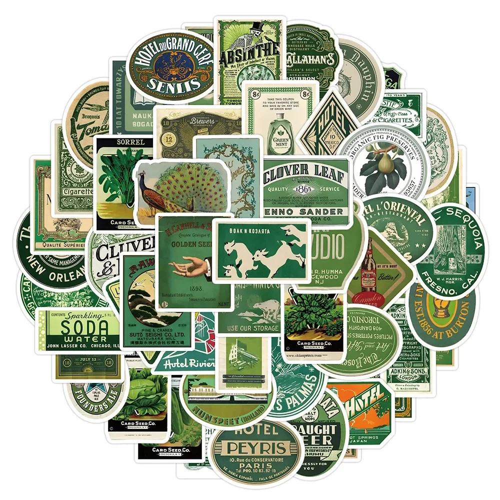 

10/30/63Pcs Green Series Graffiti Stickers Cartoon Retro Sticker Luggage Bike Scrapbooking Wall Creative Decals Toy Decorative