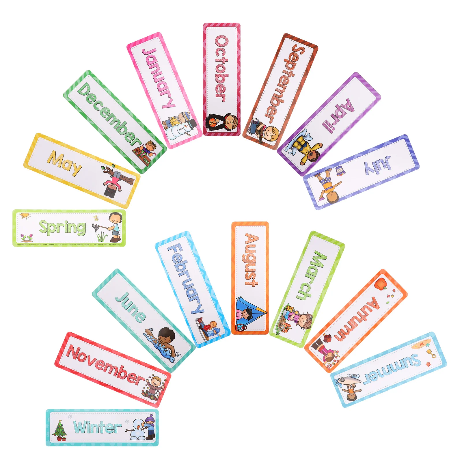 16 قطعة الكلمات الإنجليزية البطاقات التعليمية أشهر مواسم التعلم مجموعة لرياض الأطفال الفصول الدراسية ديكور لوازم التدريس في وقت مبكر