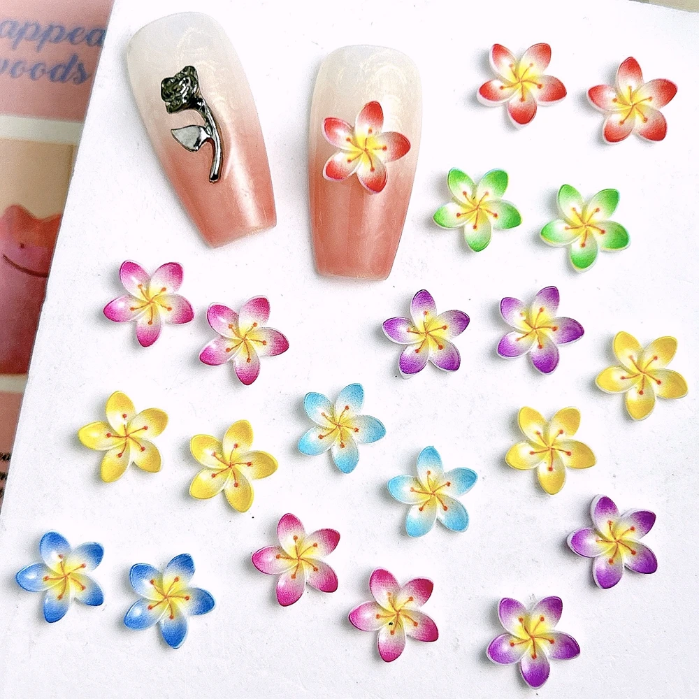 30PCS 10mm Mixed Colors 3D Acrylic Nail five-petaled flower Accessories Charms Parts For Nails Decoration Manicure Supplies Tool