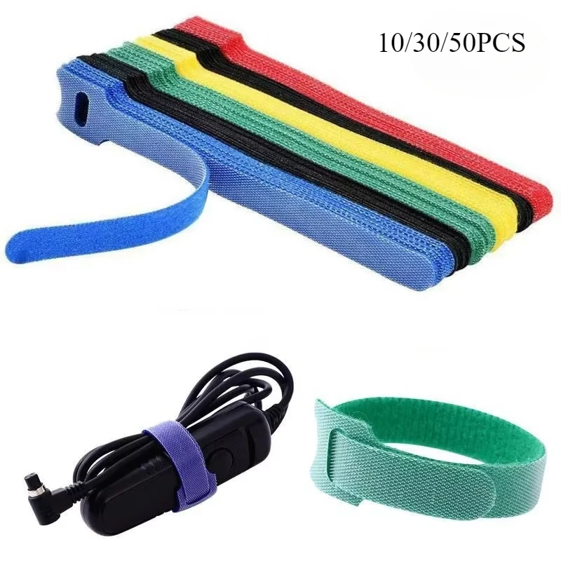 10/30/50pcs Releasable Cable Ties Durable Soft Nylon Strap Reusable Velcro Cable Ties Organizer Tool Velcro Self-Adhesive Tapes