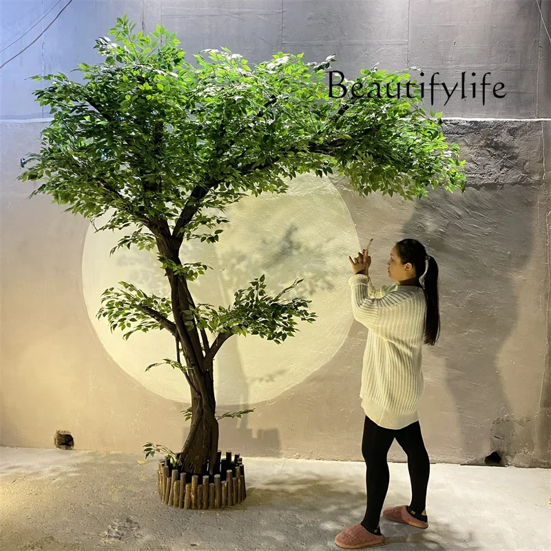 Indoor landscape decoration simulation banyan tree false tree green plant bonsai landing red maple large ginkgo tree