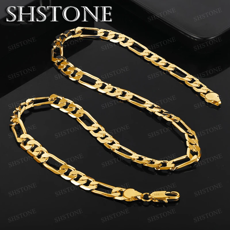 

40-75cm 18k Gold Necklace 8mm Side Chain Birthday Party Fashion Simple Versatile Jewelry Gift Accessories For Men Women Necklace