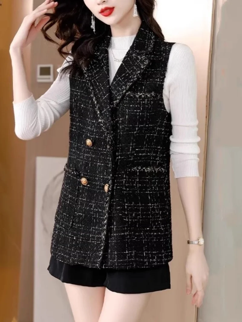 

Woolen Vest Jacket For Women Spring Autumn 2026 New Style Fshionable Korean Sleeveless Tweed Blazer Coat w1704
