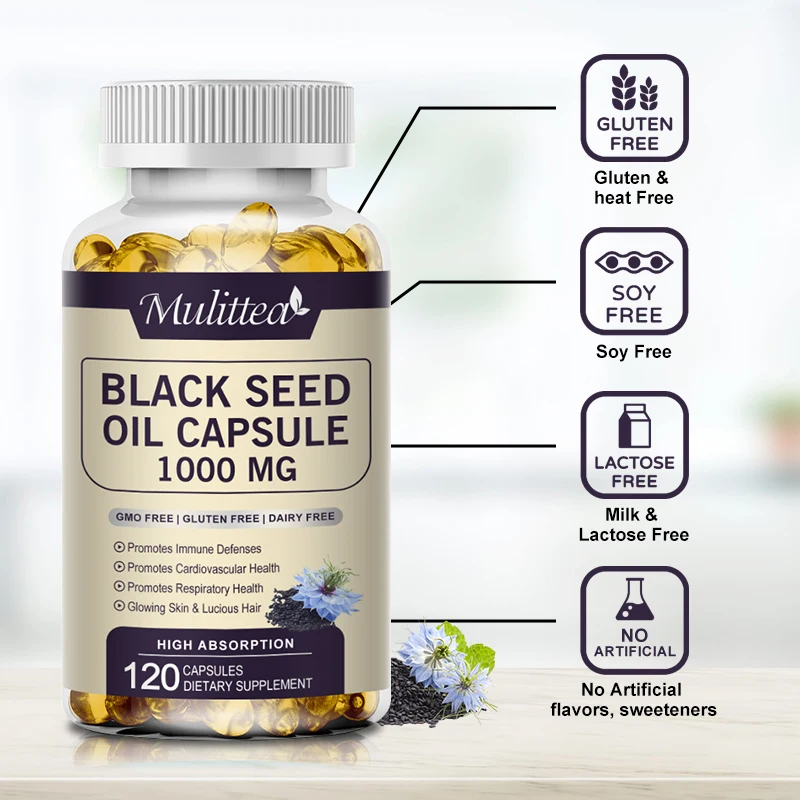 Mulittea Organic Black Seed Oil Capsules Helps Hair Grow and Provides Nutrients Antioxidant Hair Promote Free Shipping