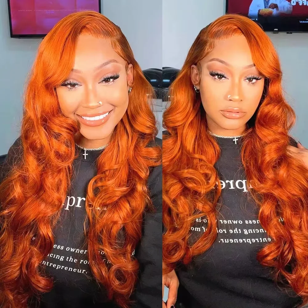 13x6 Hd onda del cuerpo naranja jengibre peluca con malla Frontal cabello humano 100% brasileño 13x4 pelucas frontales de encaje de colores para mujeres negras 36 pulgadas